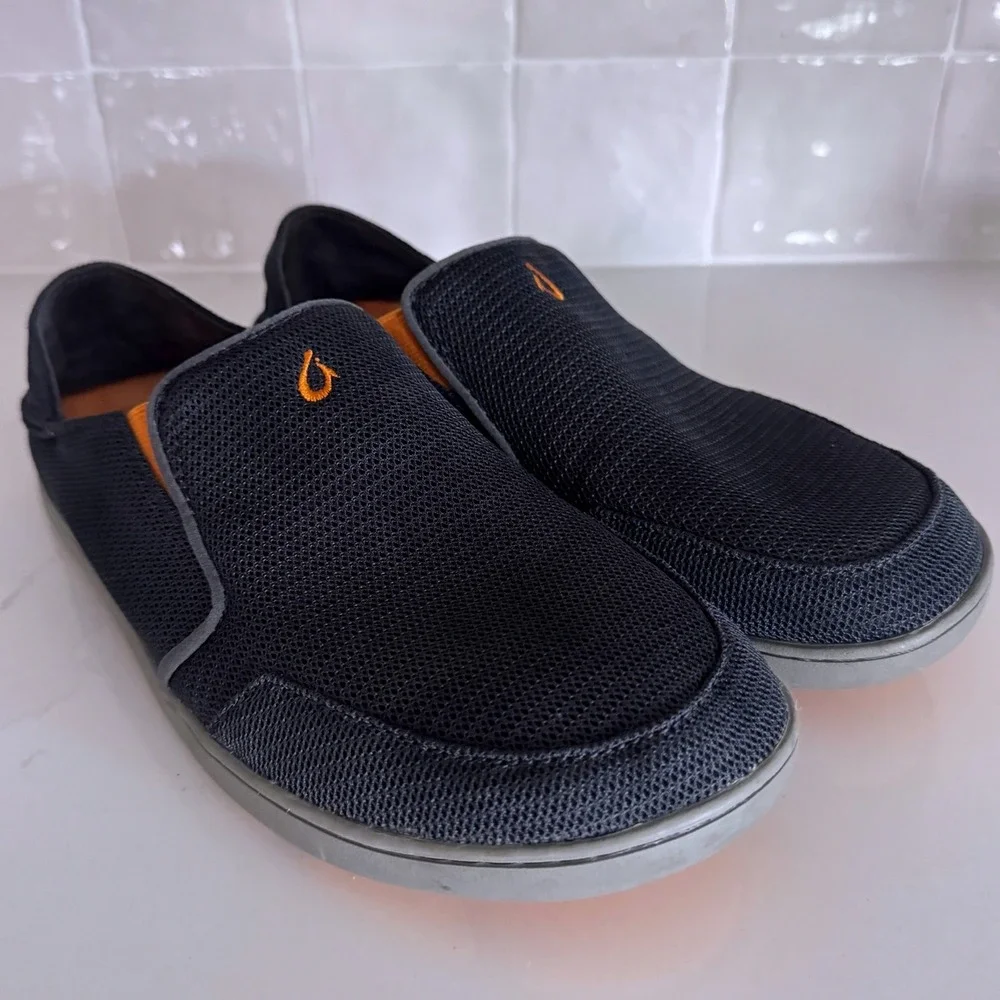 OluKai Nohea Mesh Loafers Mens Size 8 Charcoal Grey Orange Slip On Shoes